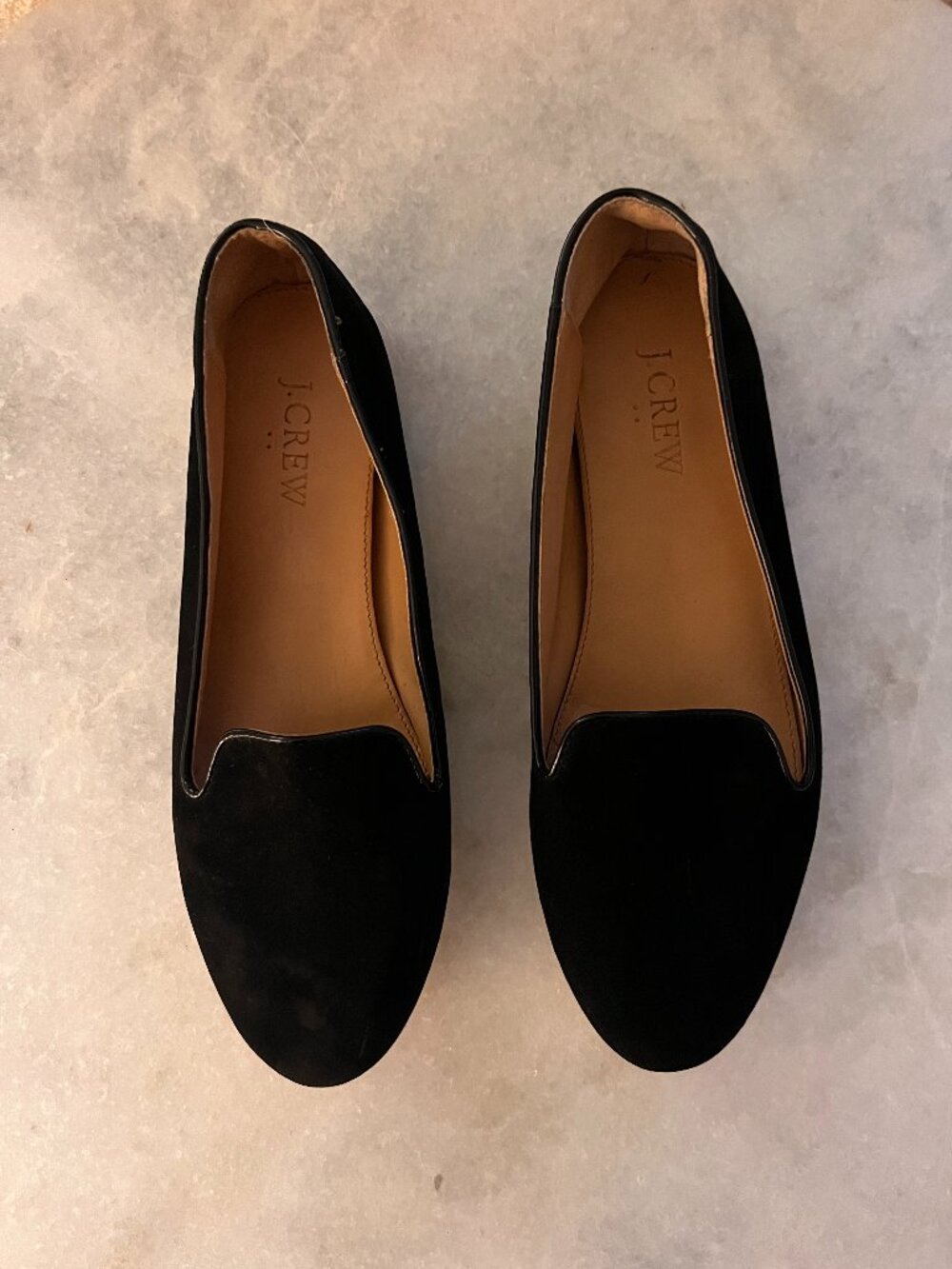 J.Crew Black Suede Smoking Flat | Patent Trim | Size 7.5